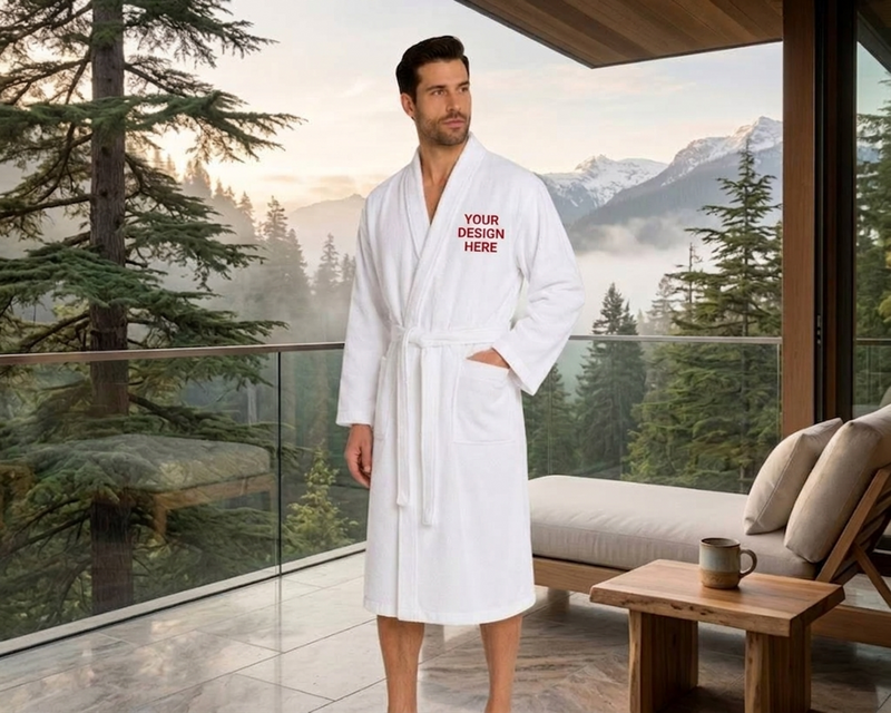 100% Cotton Italian Waffle Weave Bath Robe USA Decorated