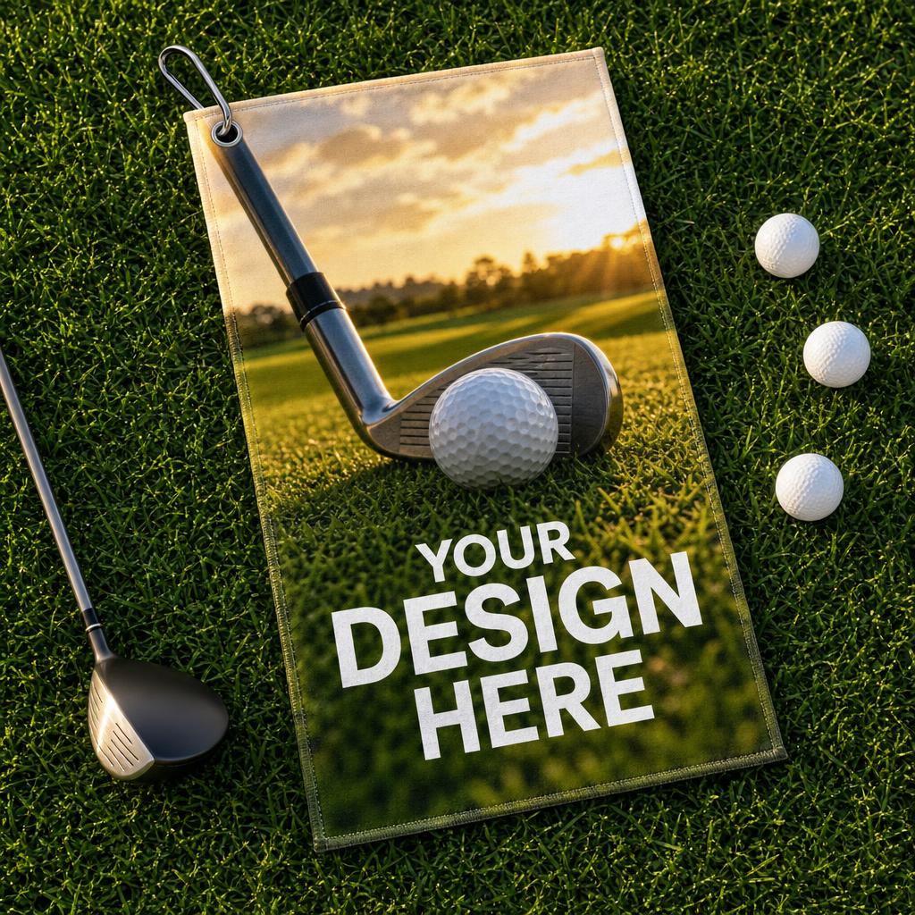 12"x 20" Eco-friendly rPET Sublimated Microfiber Velour Golf Towel with Grommet & Carabiner