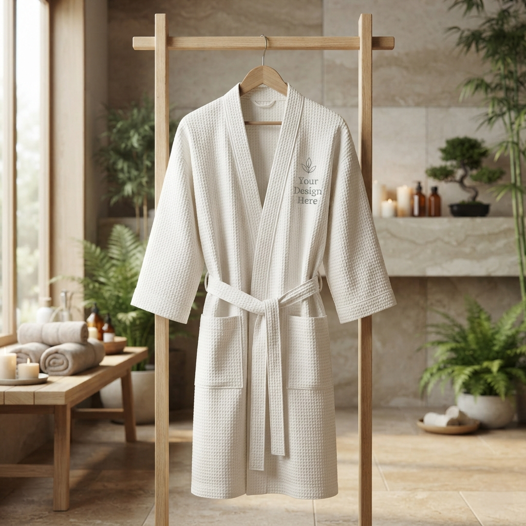 Thigh Length Waffle Weave Kimono Robe